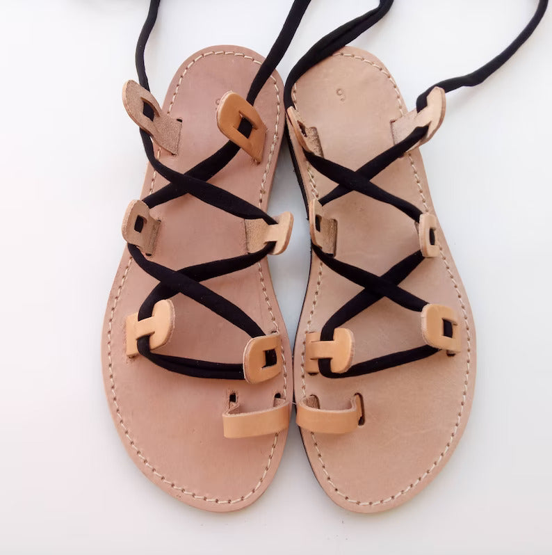 Ring toe lace up gladiator sandals