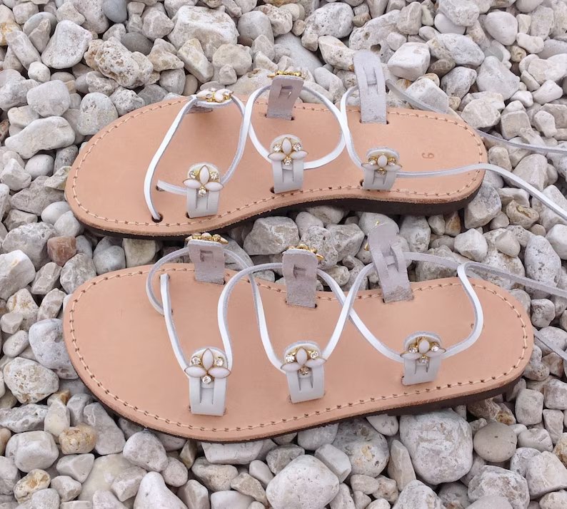 Sandalias de boda de playa de gladiador blanco