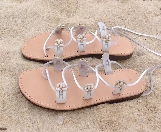 White Gladiator beach wedding sandals