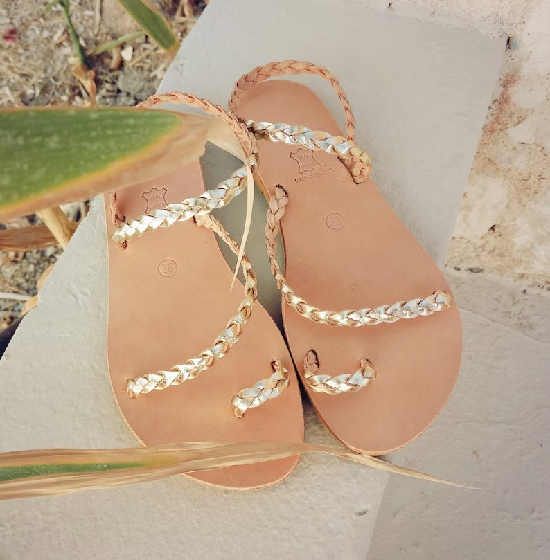 Braided leather sandals