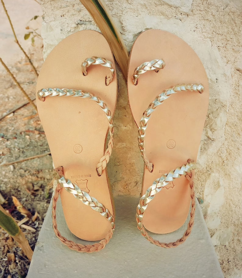 Braided leather sandals