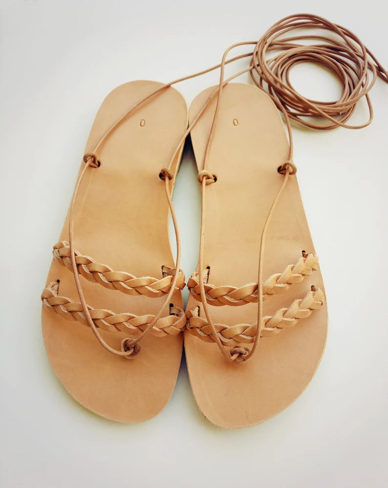 Braided lace up sandals