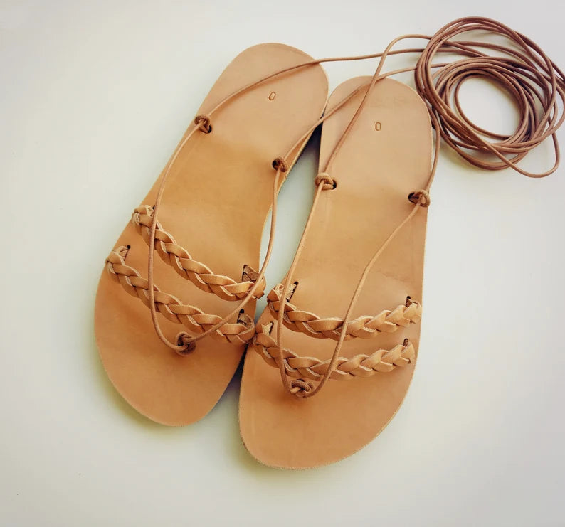 Braided lace up sandals