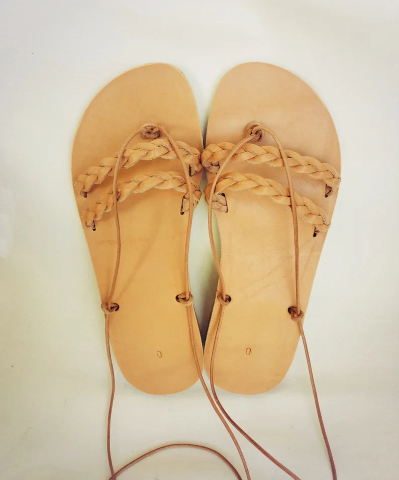Braided lace up sandals