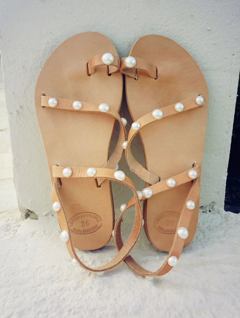 Wedding leather pearl sandals