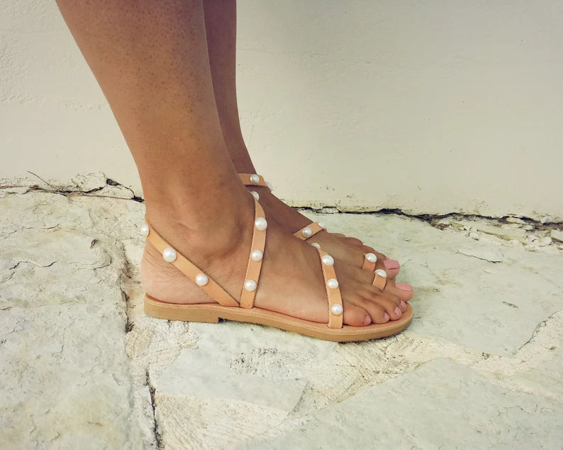 Wedding leather pearl sandals