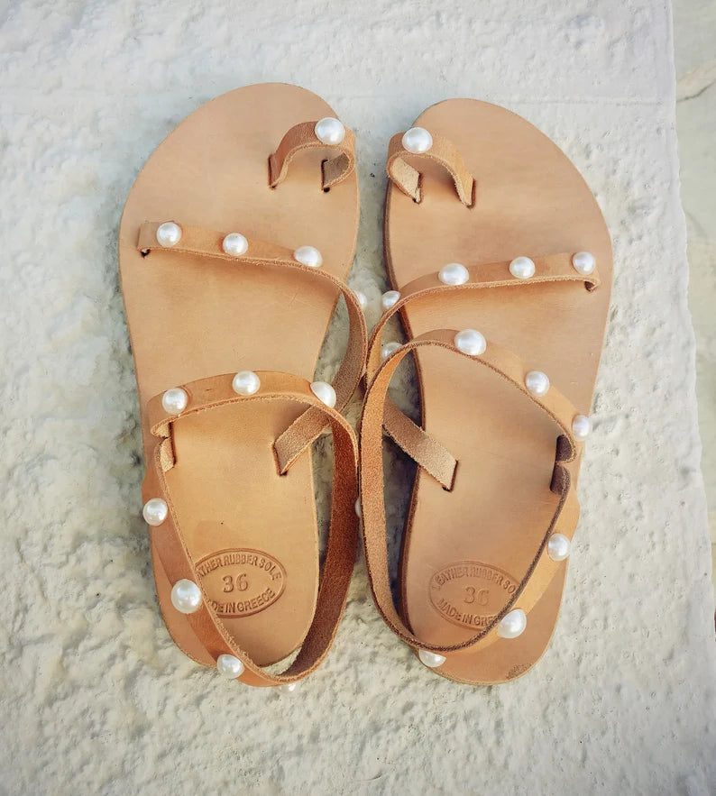 Wedding leather pearl sandals