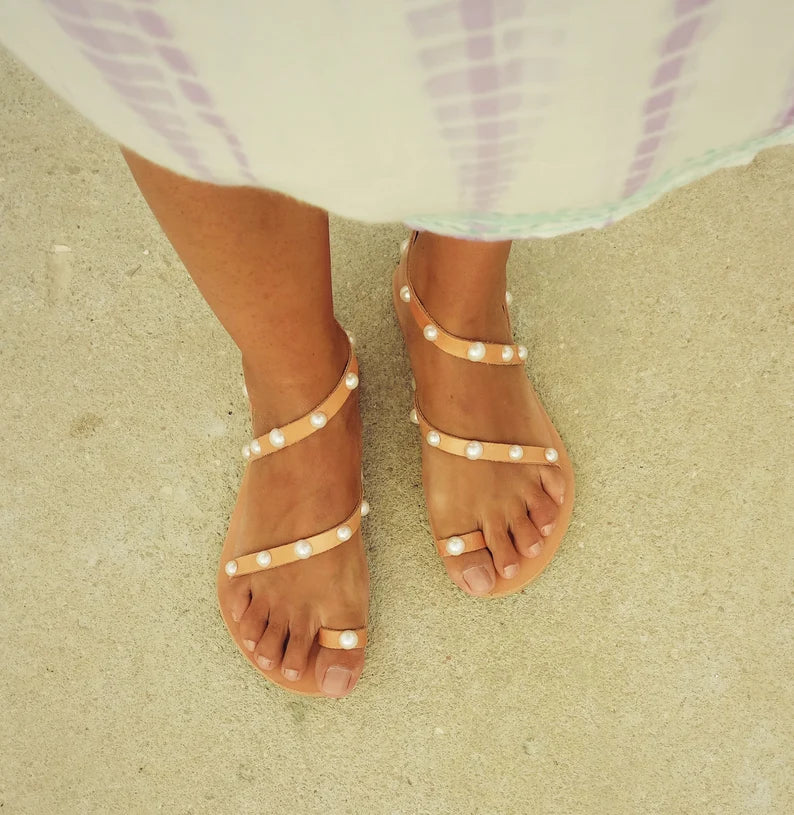 Wedding leather pearl sandals