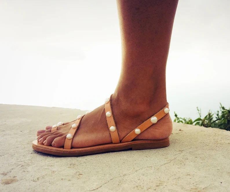Wedding leather pearl sandals