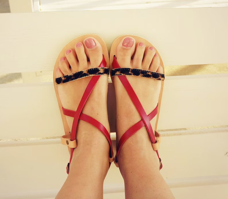 Animal print red sandals
