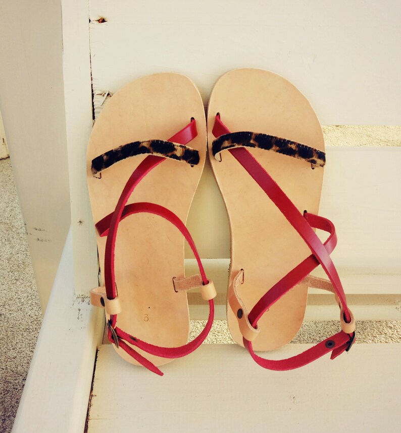 Animal print red sandals