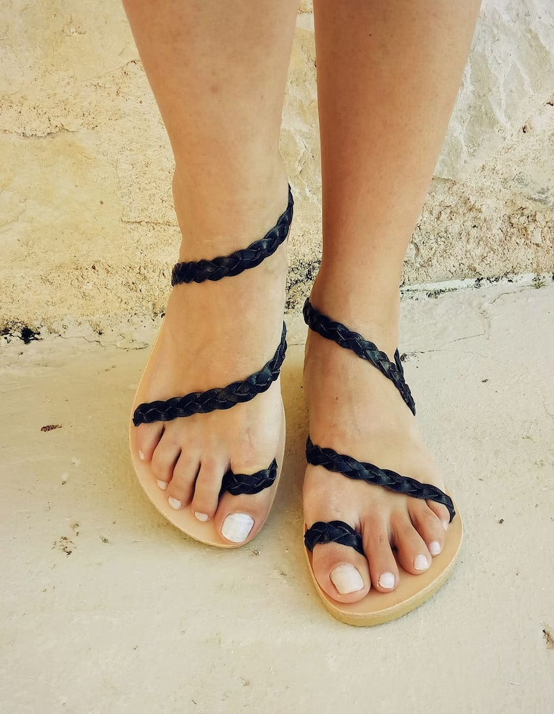 Braided leather sandals