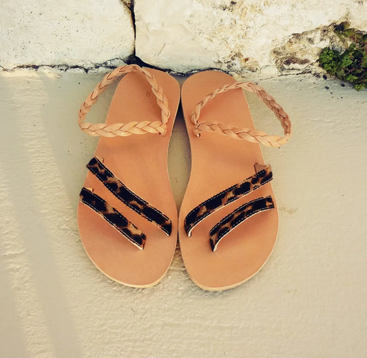 Leopard leather sandals