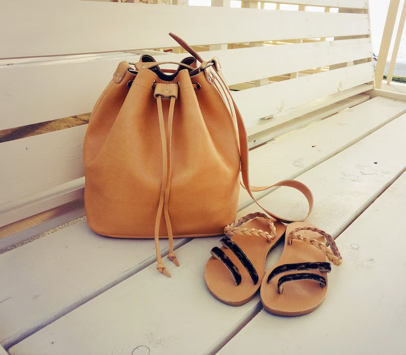 Leather bucket bag