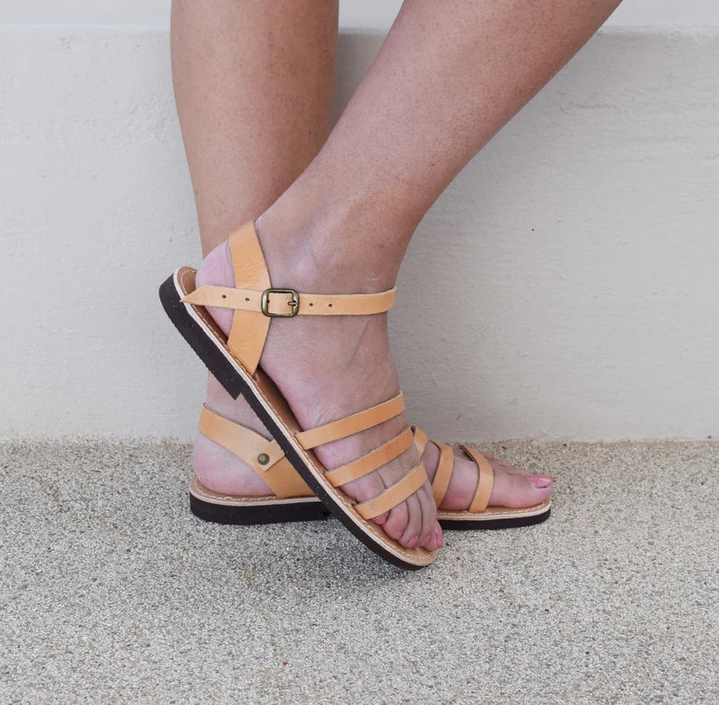 Classic leather ankle strap sandals