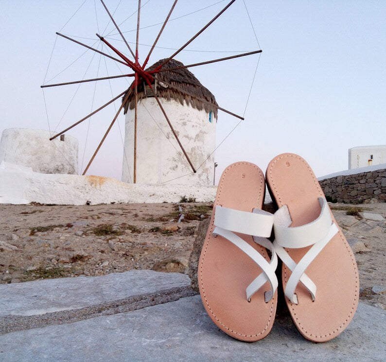Greek Leather Slip On Sandals