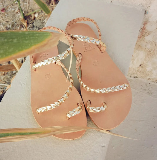 Gold ancient greek unkle strap sandals