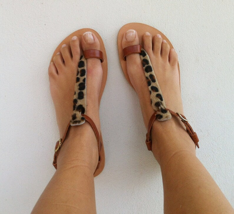 Leather Animal Print Sandals
