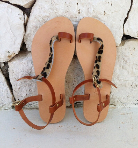 Leather Animal Print Sandals