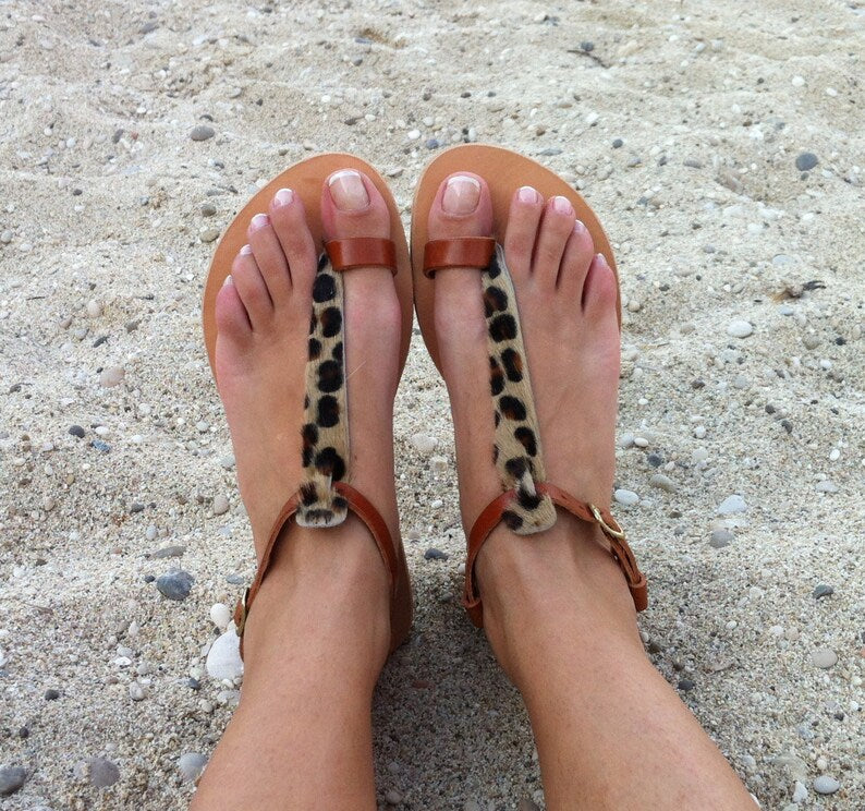 Leather Animal Print Sandals