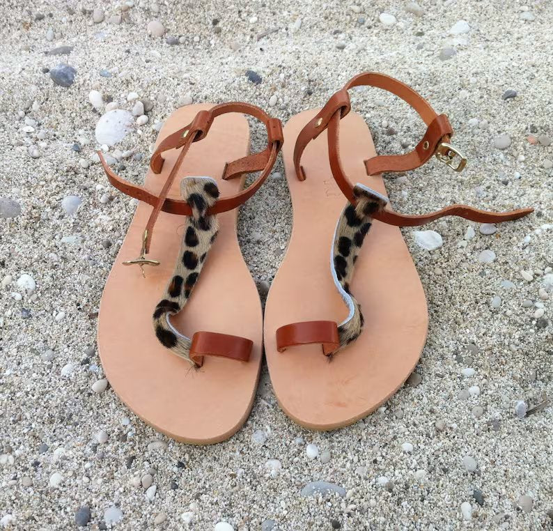 Leather Animal Print Sandals