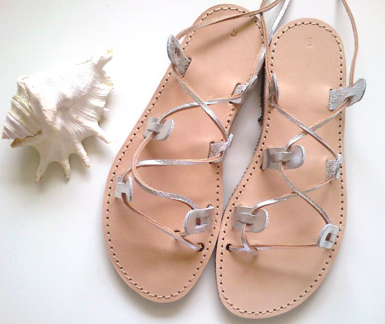 Silver Gladiator Leather Sandals