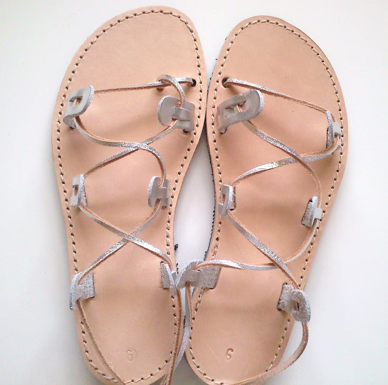 Silver Gladiator Leather Sandals