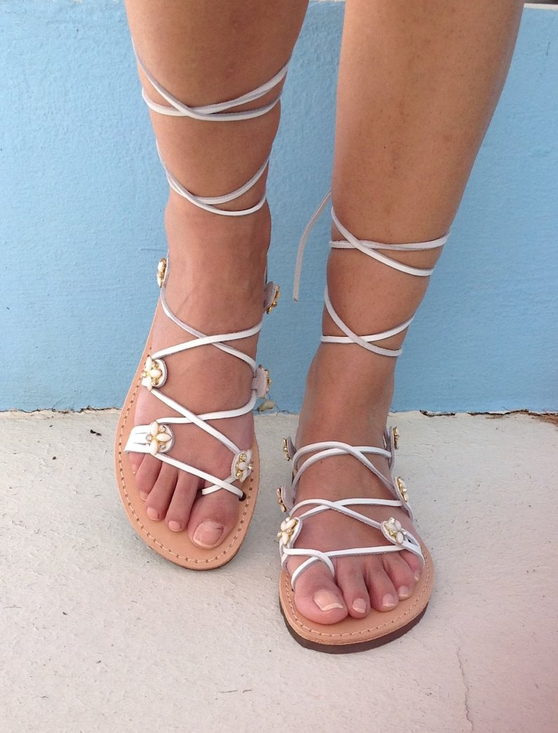 Sandalias de boda de playa de gladiador blanco