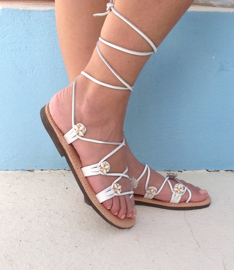 Sandalias de boda de playa de gladiador blanco