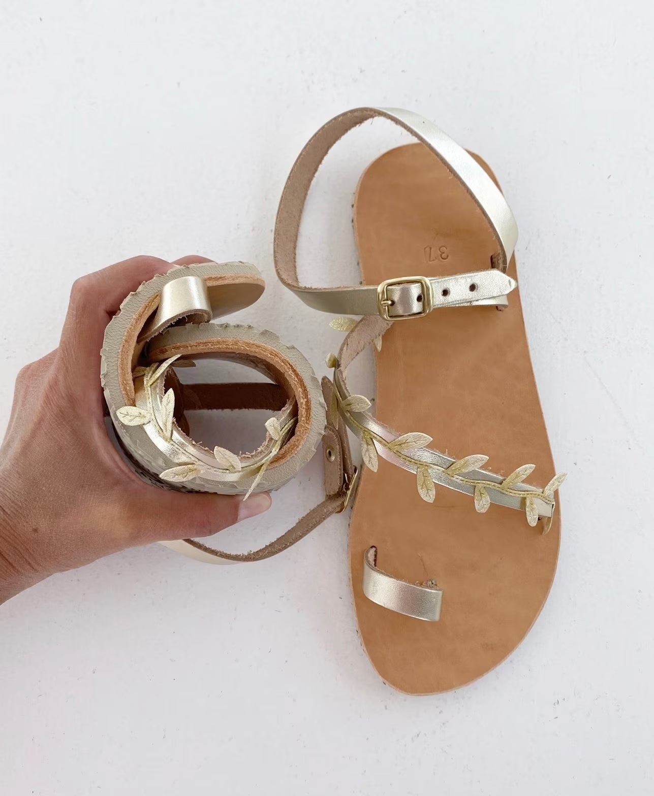 Barefoot vibram sole sandals with leaves