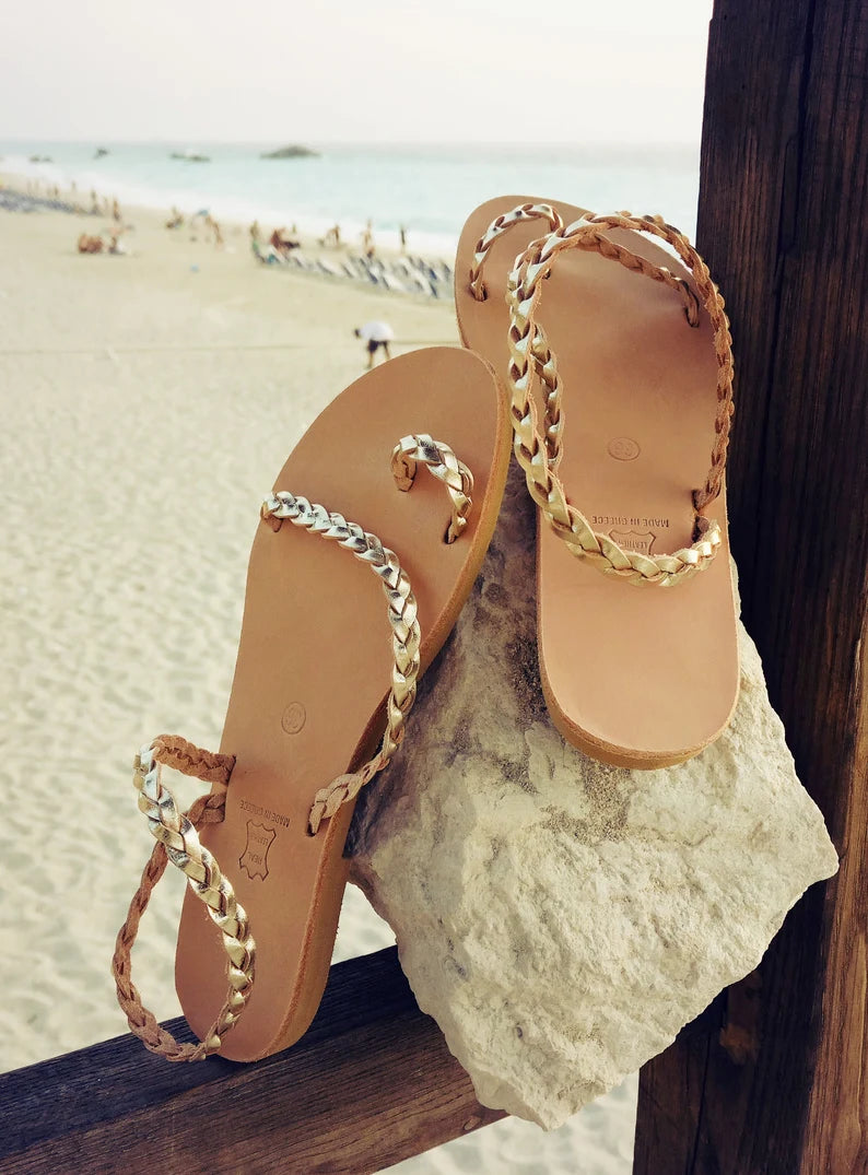 Gold Ancient Greek Ankle Strap Sandals