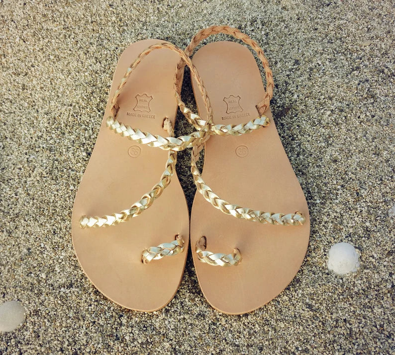 Gold Ancient Greek Ankle Strap Sandals