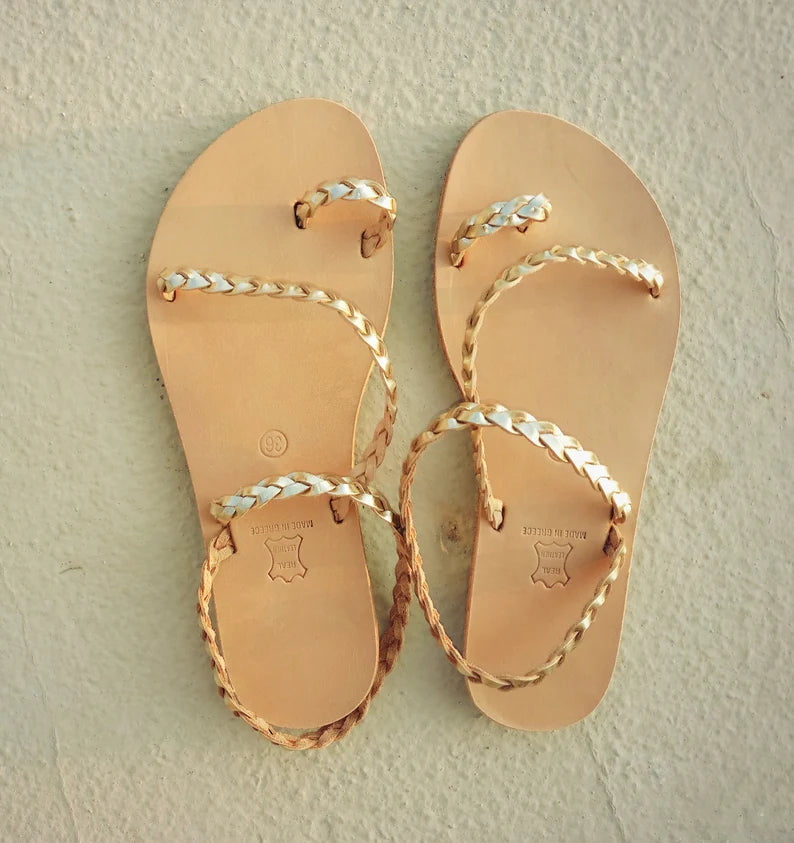 Gold Ancient Greek Ankle Strap Sandals