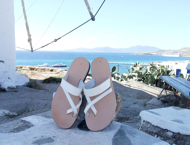 Greek Leather Slip On Sandals