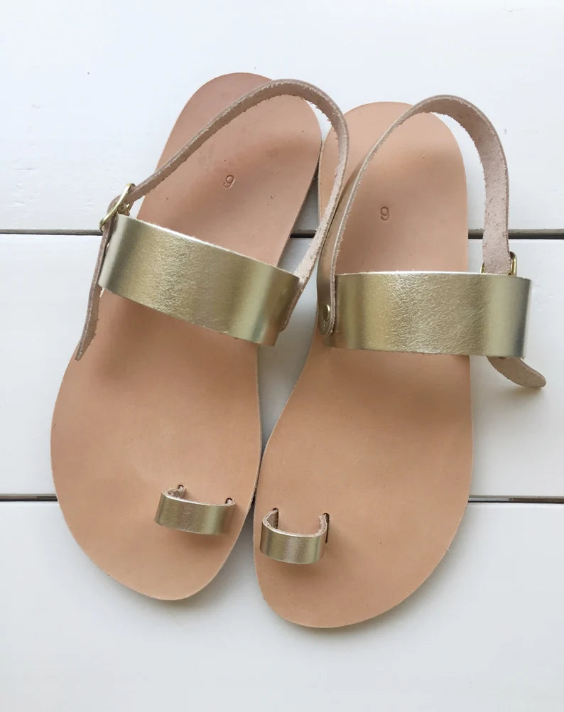Ring Toe Ankle Strap Leather Sandals