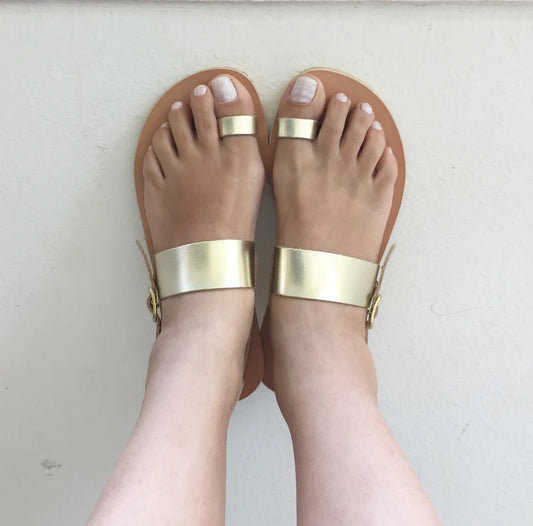Ring Toe Ankle Strap Leather Sandals