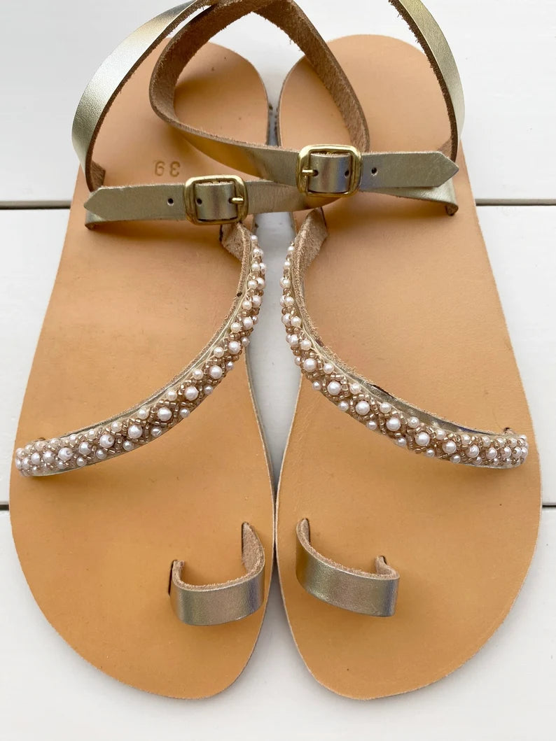 Wedding Sandals With Pearls - Vibram Sole