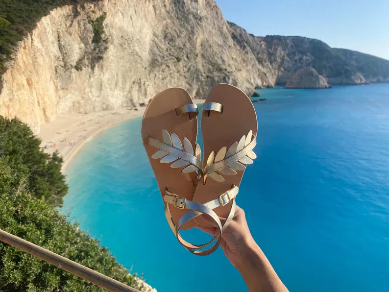Wedding Leaf Greek Leather Sandals