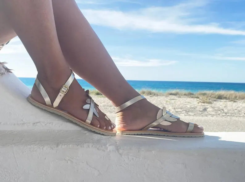 Wedding Leaf Greek Leather Sandals
