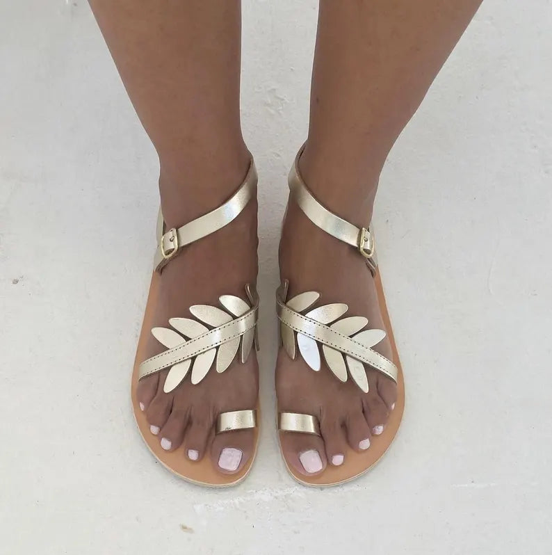 Wedding Leaf Greek Leather Sandals
