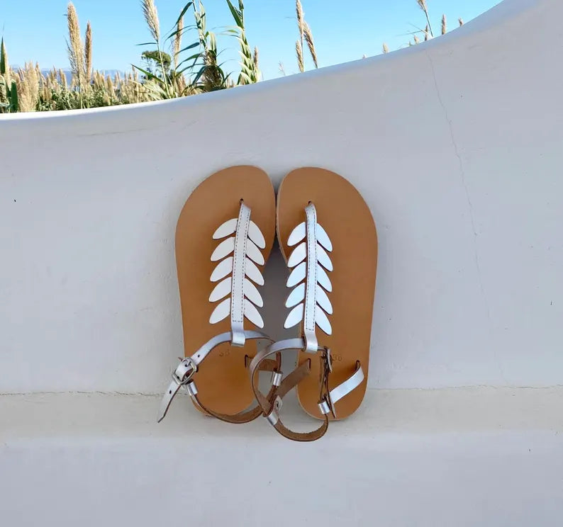 Leaf Leather Greek Sandals