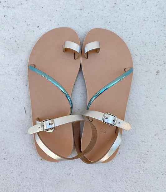 Aura Metallic Blue Leather Barefoot Sandals