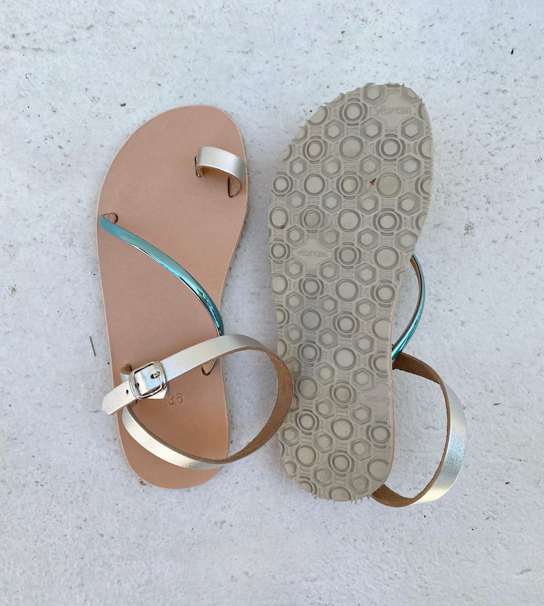 Aura Metallic Blue Leather Barefoot Sandals