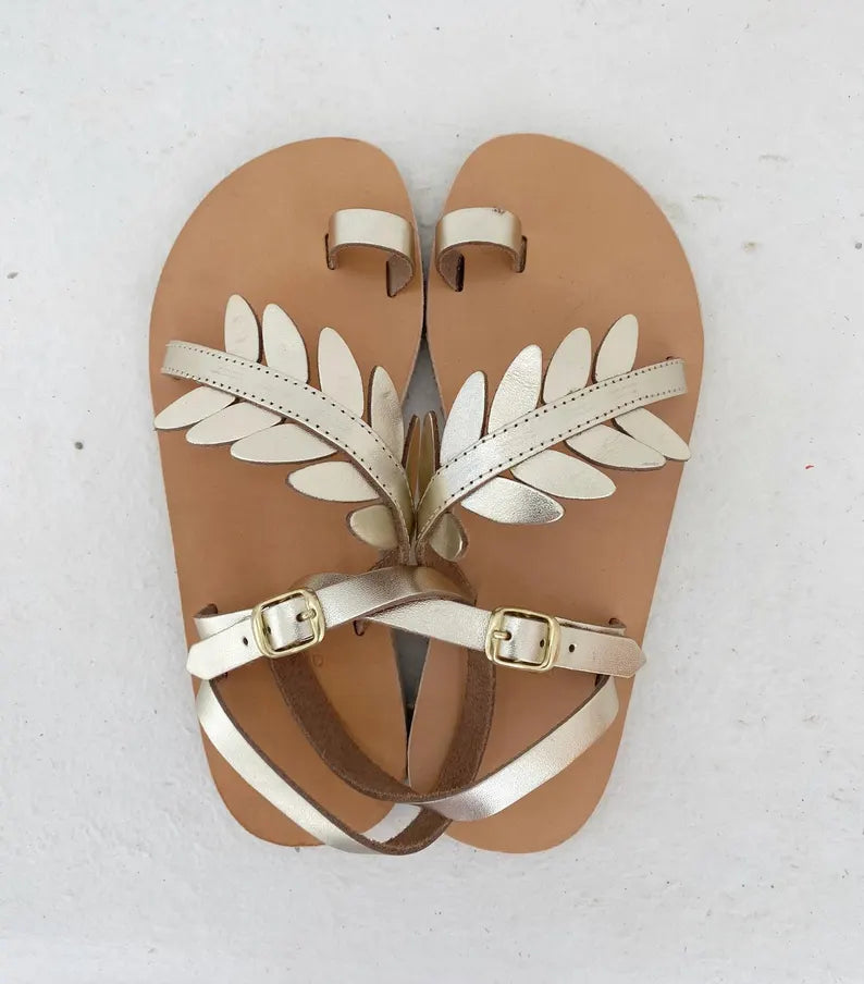 Wedding Leaf Greek Leather Sandals