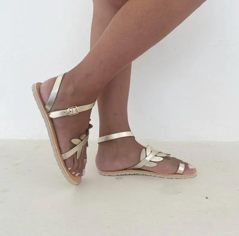 Wedding Leaf Greek Leather Sandals