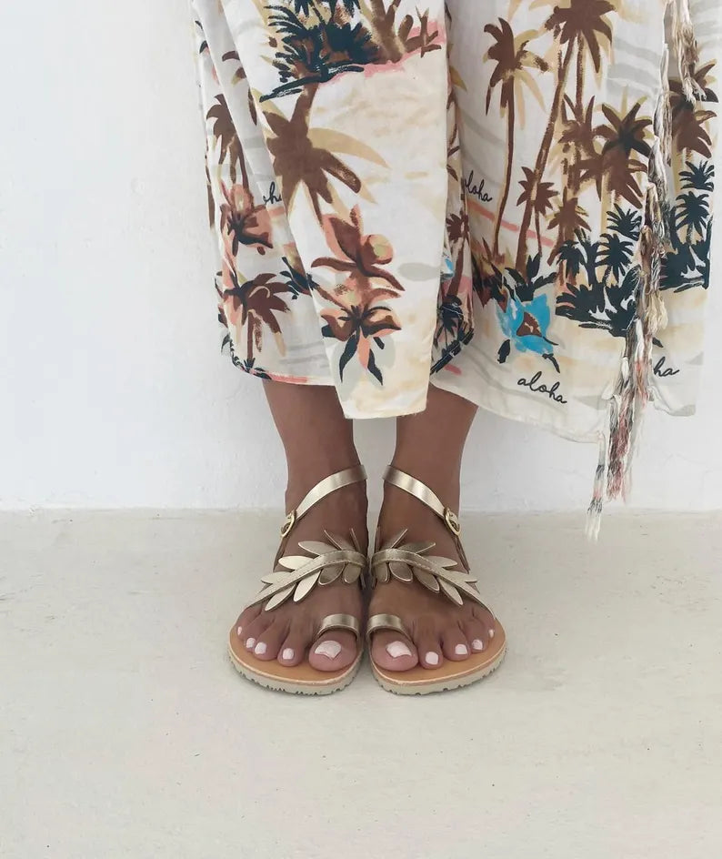 Wedding Leaf Greek Leather Sandals