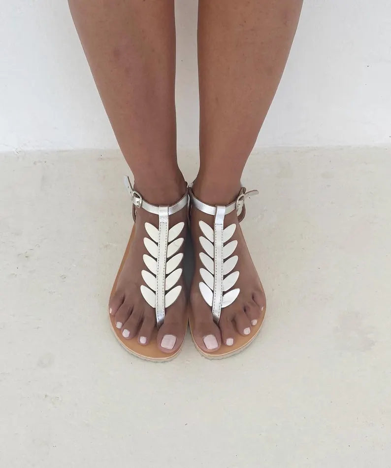 Leaf Leather Greek Sandals