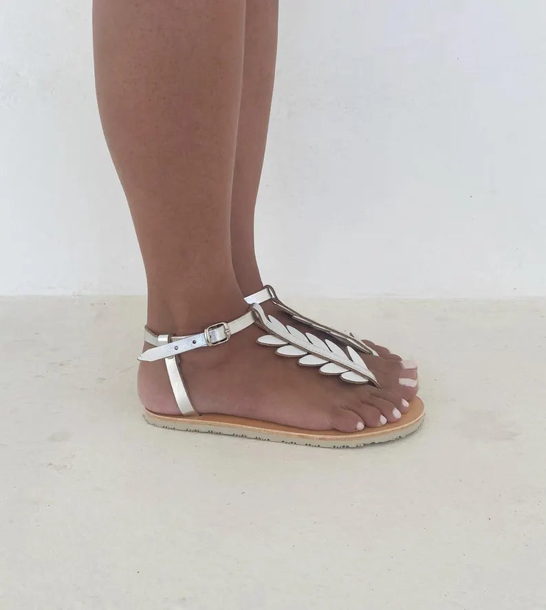 Leaf Leather Greek Sandals