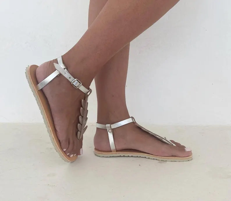 Leaf Leather Greek Sandals