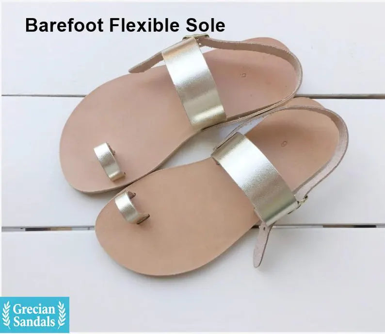 Ring Toe Ankle Strap Leather Sandals